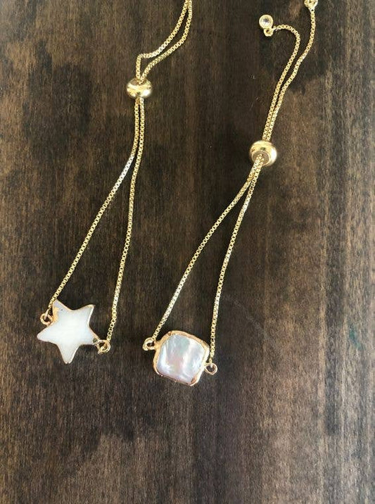 Shell star/pearl square connector bracelet