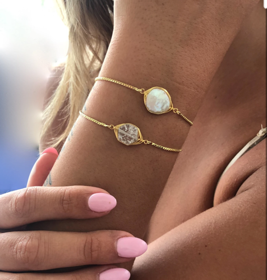 Pearl/crystal gold adjustable slider bracelet