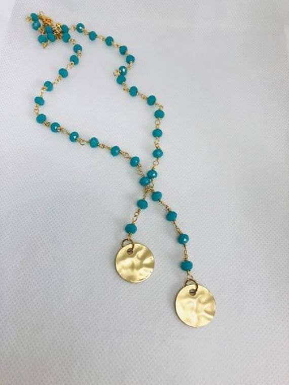 Turquoise/black rosary bead necklace