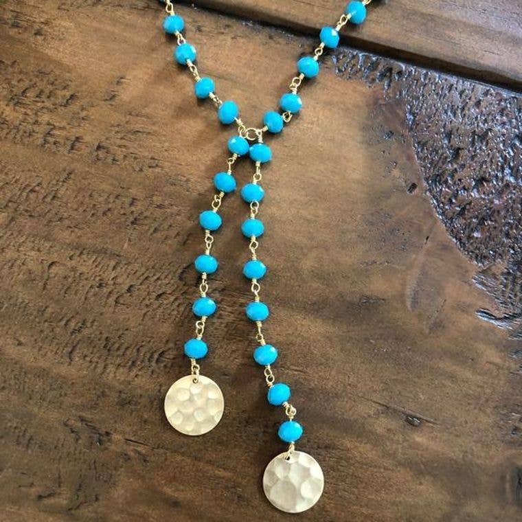 Turquoise/black rosary bead necklace